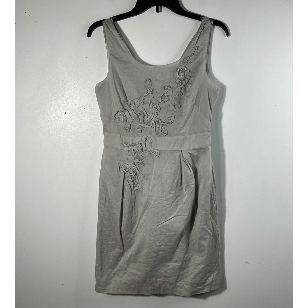 Ann Taylor Loft Sleeveless Applique Floral Dress Gray Lined 2‎ Cotton